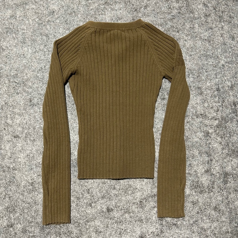 New Direction Ribbed Henley Sweater Brown Olive Snap Neck Size Large - Picture 4 of 6